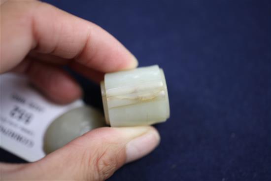 An unusual Chinese pale celadon jade single case inro, 19th century, made for the Japanese market, height 3cm